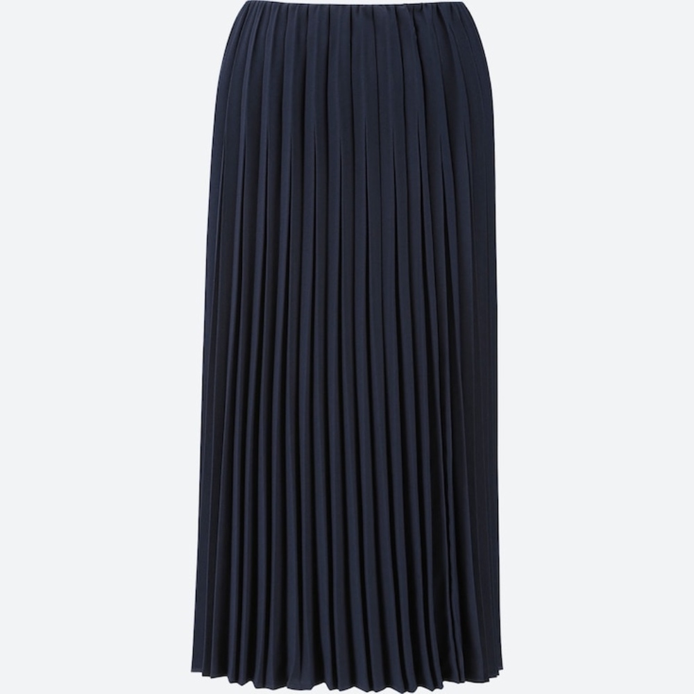 Uniqlo High Waist Crape Pleated Skirt Navy XS NWT